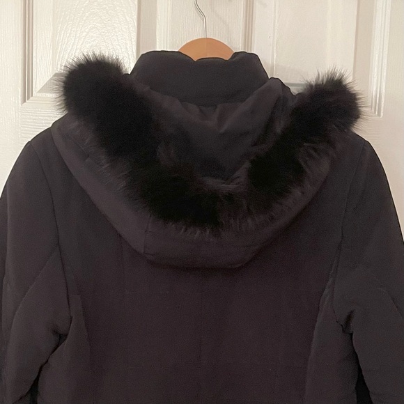 Nuage Real Fur Trim Hooded Coat Black Size M - Picture 6 of 16